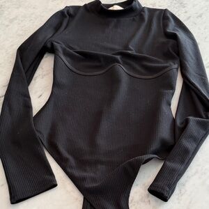 Fleur du Mal Black Ribbed Bodysuit